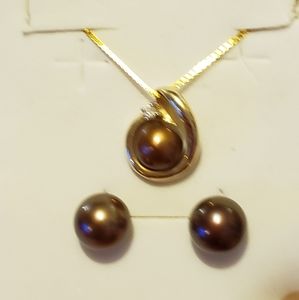 14K YG HUGE CHOCOLATE SOUTH SEA TAHITIAN PEARLS JEWELRY SET